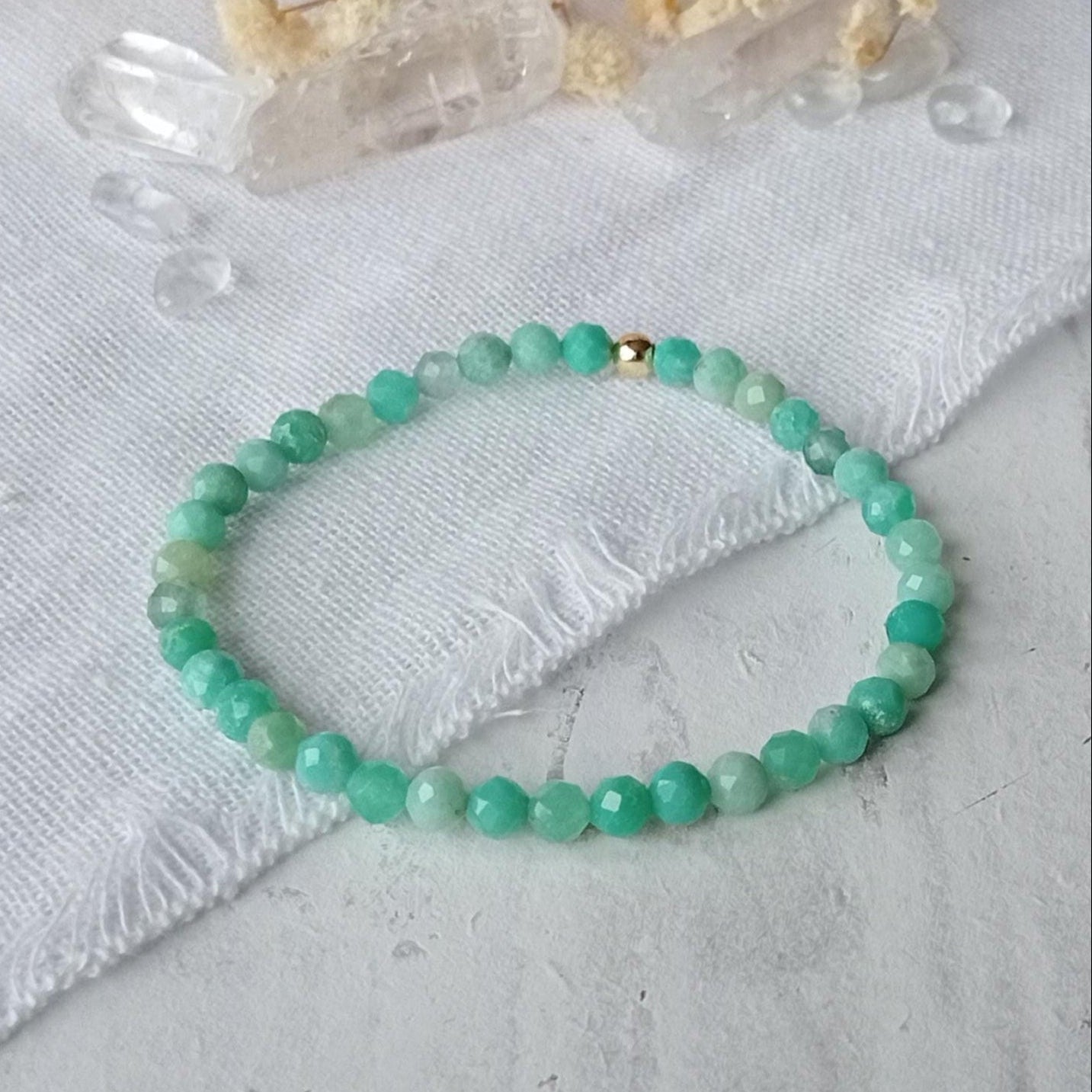Natural Chrysoprase Bracelet, High Quality, Faceted Crystals, Minimalist, Handmade, Crystals Information Card, Positive Energy, Gifts.