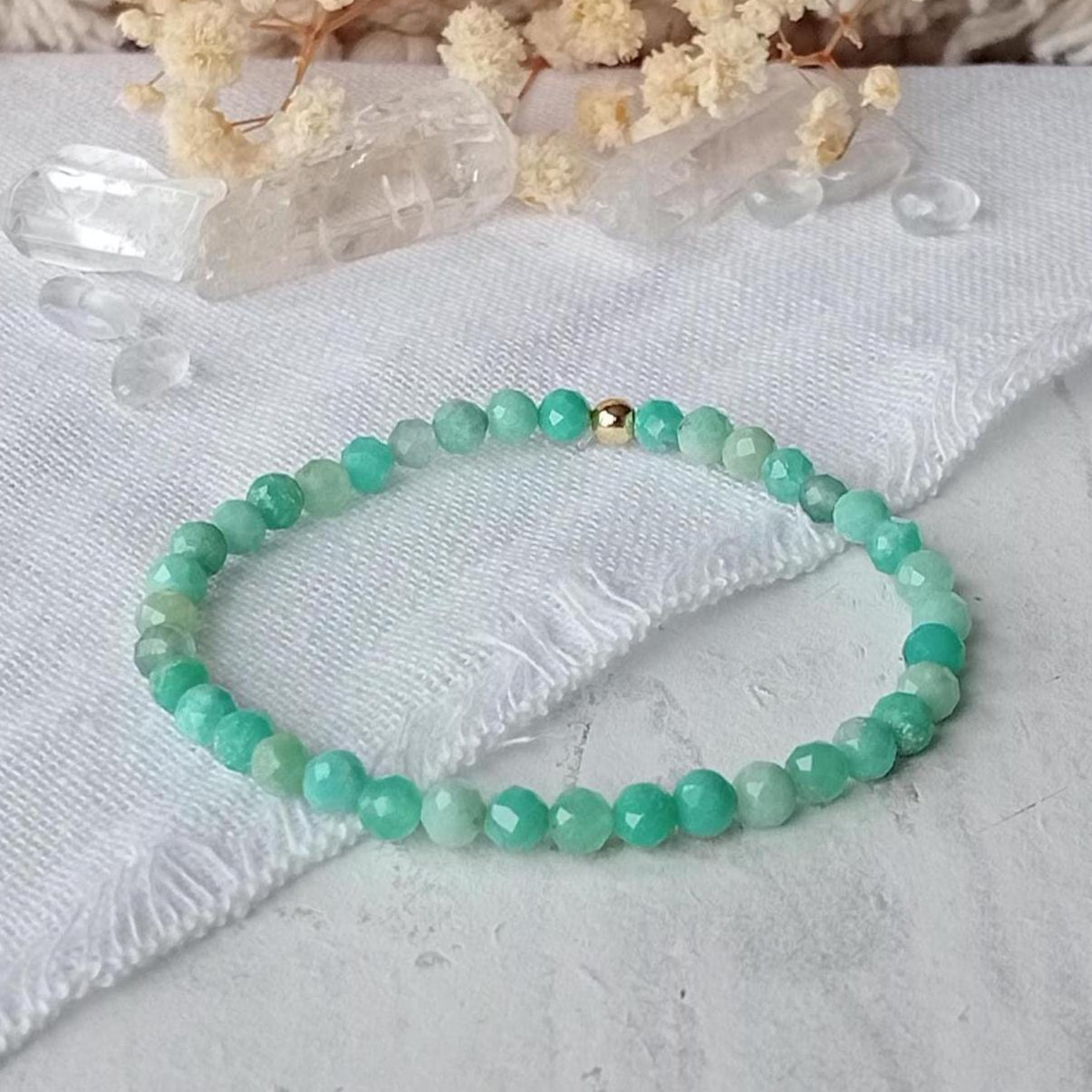 Natural high quality Chrysoprase, 4.5mm, stretchy bracelet.